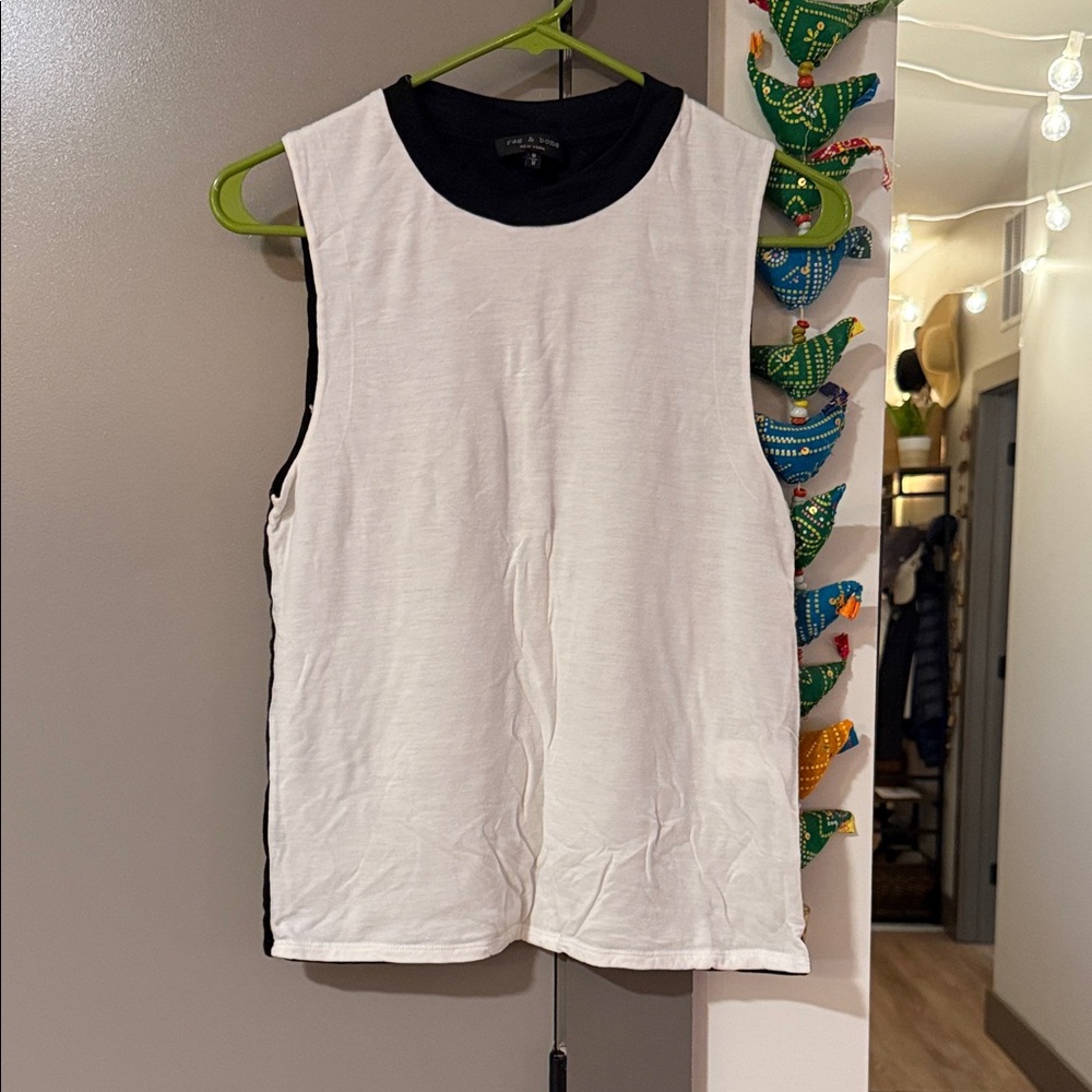 Rag & Bone Black and White Crew Neck Two Toned Tank Top
